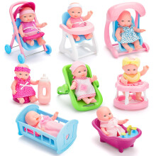 deAO 8 Sets 5" Mini Baby Dolls, Baby Doll Set with Accessories Including Stroller, Bathtub, Crib, High Chair, Swing, Walker, Small Baby Doll Toys for