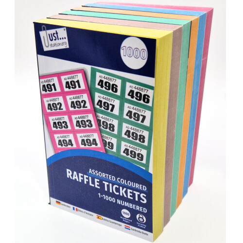 ZEBTON 6 x Raffle Tickets Books 1-1000 Cloakroom Tickets Lucky Draw Tombola Draw Prize Draw and Charity Events Assorted Colors (6)