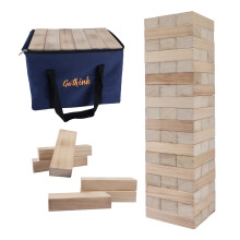 Giant Tumble Tower Game, Large Tumbling Tower Stack to Over 4 FT 54pcs Wooden Jumbo Blocks for Outside Yard Games with Carry Case Timber Stacking Game