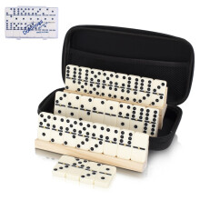 LOVITERRA Double 6 Dominos Set for Adults, Durable 28 Tiles Dominos with 4 Wooden Racks and Carrying Case,Classic Board Games,Portable Travel Game