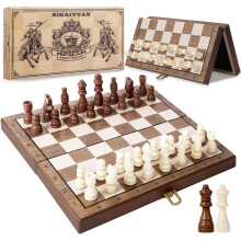 SIHAIYUAN 11.5" Magnetic Wooden Chess Set ? Foldable Board, Portable Chess Set for Travel, Compact Design with Magnetic Pieces, Extra Queen Included ?