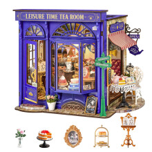 Rolife Model Kits Dollhouse Tea Time DIY Miniature House Kit with Lights Dolls House Kits Leisure Time Tea Room Openable Structure Christmas Birthday