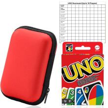 BUSHE Products Uno Card Game, Uno Case and 5 x Scorecards | Playing Cards, Travel Games, Kids Games, Card Games, Travel Games for Adults, Game Night,