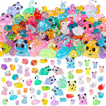 gyoyede 150pcs Luminous Mini Resin Animals,Tiny Animals Glow in The Dark Miniature Resin Animal Figures Bulk,Mini Panda Duck Dolphin Rabbit for Fairy