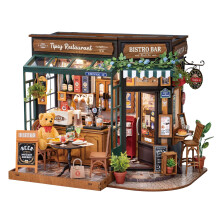 Rolife Model Kit Tipsy Restaurant DIY Miniature House Kit Miniature Caf? Dollhouse Doll House Home Decoration Birthday Gift for Children and Adults