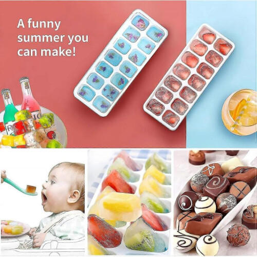 2 Pack Silicone Ice Cube Trays with Lid, Space Saving And Stackable, Lfgb Certified And Bpa Free, Square Ice Cube Trays Easy To Remove 1