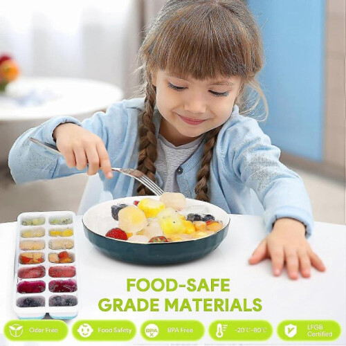 2 Pack Silicone Ice Cube Trays with Lid, Space Saving And Stackable, Lfgb Certified And Bpa Free, Square Ice Cube Trays Easy To Remove 2