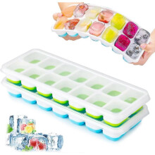 2 Pack Silicone Ice Cube Trays with Lid, Space Saving And Stackable, Lfgb Certified And Bpa Free, Square Ice Cube Trays Easy To Remove