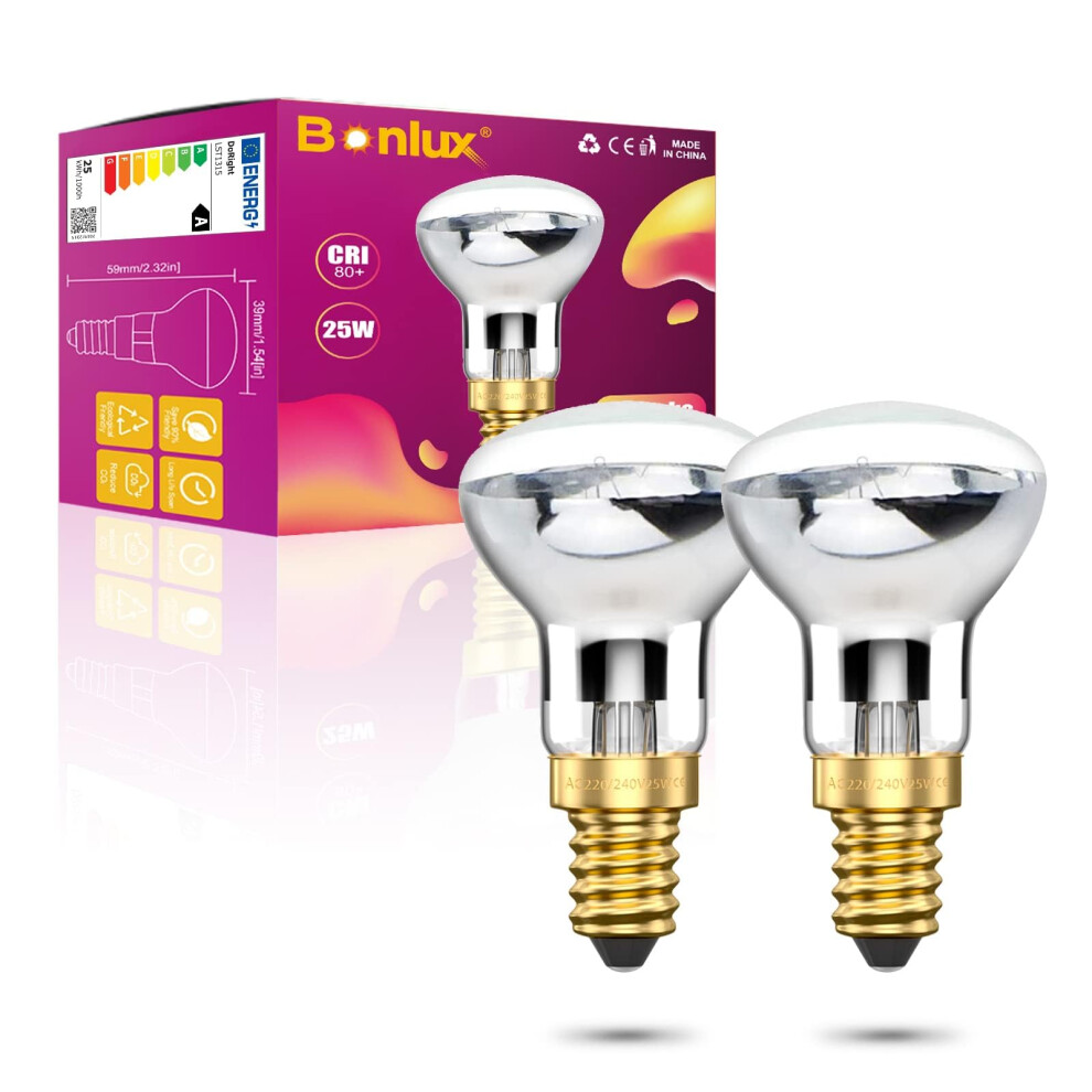 Bonlux 2X R39 E14 Reflector Bulbs Spot Lights Dimmable Lava Lamp 25W Super