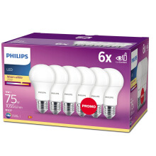 Philips LED E27 Frosted Light Bulbs 11 W 75 W  Warm White Pack of 6