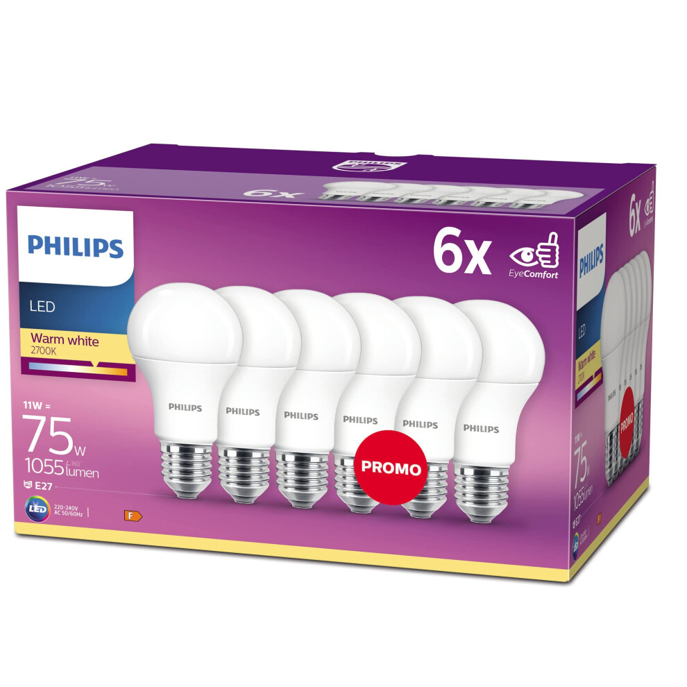 Philips LED E27 Frosted Light Bulbs 11 W 75 W  Warm White Pack of 6-image-OPC-PJSVQZY-NEW