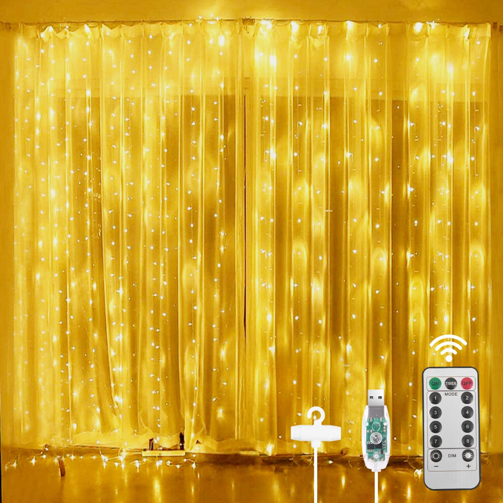 Vicloon Curtain Lights 3m3m 300LED Warm White Curtain Fairy Lights 8 Modes-image-OPC-PJSVRVC-NEW