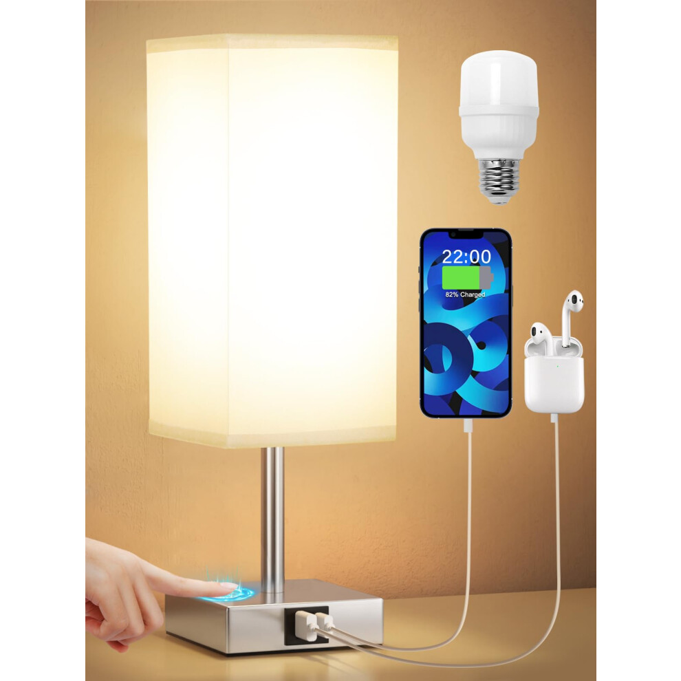 Aooshine Bedside Lamps Touch Control Table Lamp With Usb Ac Charging Ports