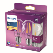 Philips LED Classic A60 Light Bulb Set of 2 E27 Edison Screw 7W  60W Equiva