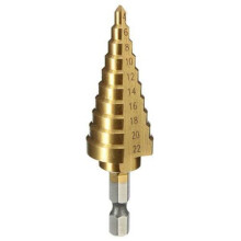 1 Stück Hochgeschwindigkeitsstahl-Stufen-Kegelbohrer 4-22MM HSS Sechskant-Äquivalent Titanium-Stufen-Kegelbohrer zum Bohren von Löchern