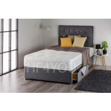 (3ft, 2 Drawers) Charcoal Divan Bed With Sprung Mattress & Headboard