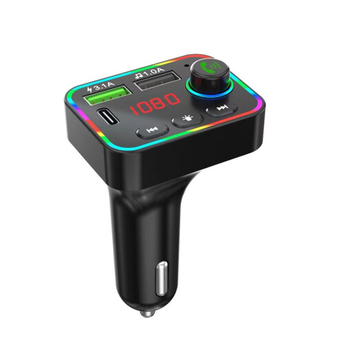 Bluetooth 5.0 FM Transmitter MP3 Player Charger, 64G Support, Colorful Atmosphere Lights 2
