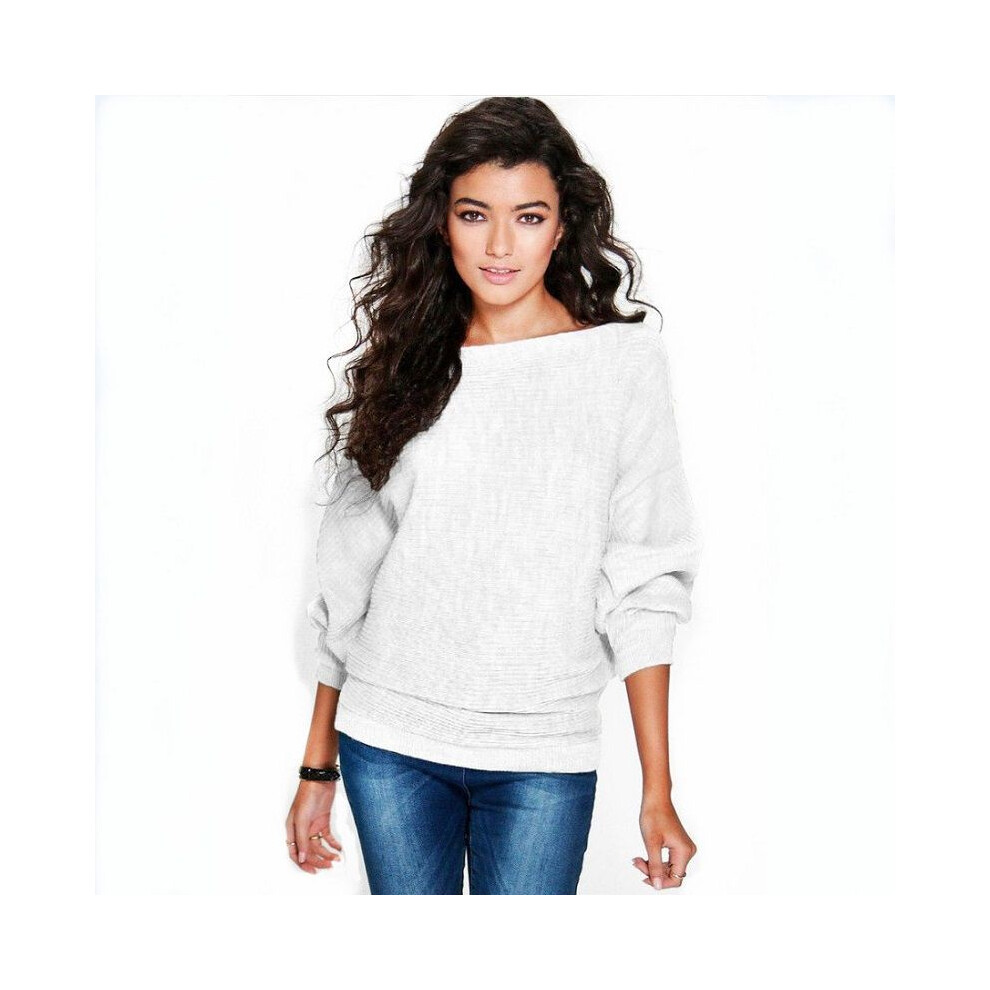 (White, 3XL) Long Womens Sleeve Baggy Ladies Pullover Top Knitted Sweater Oversized Jumper