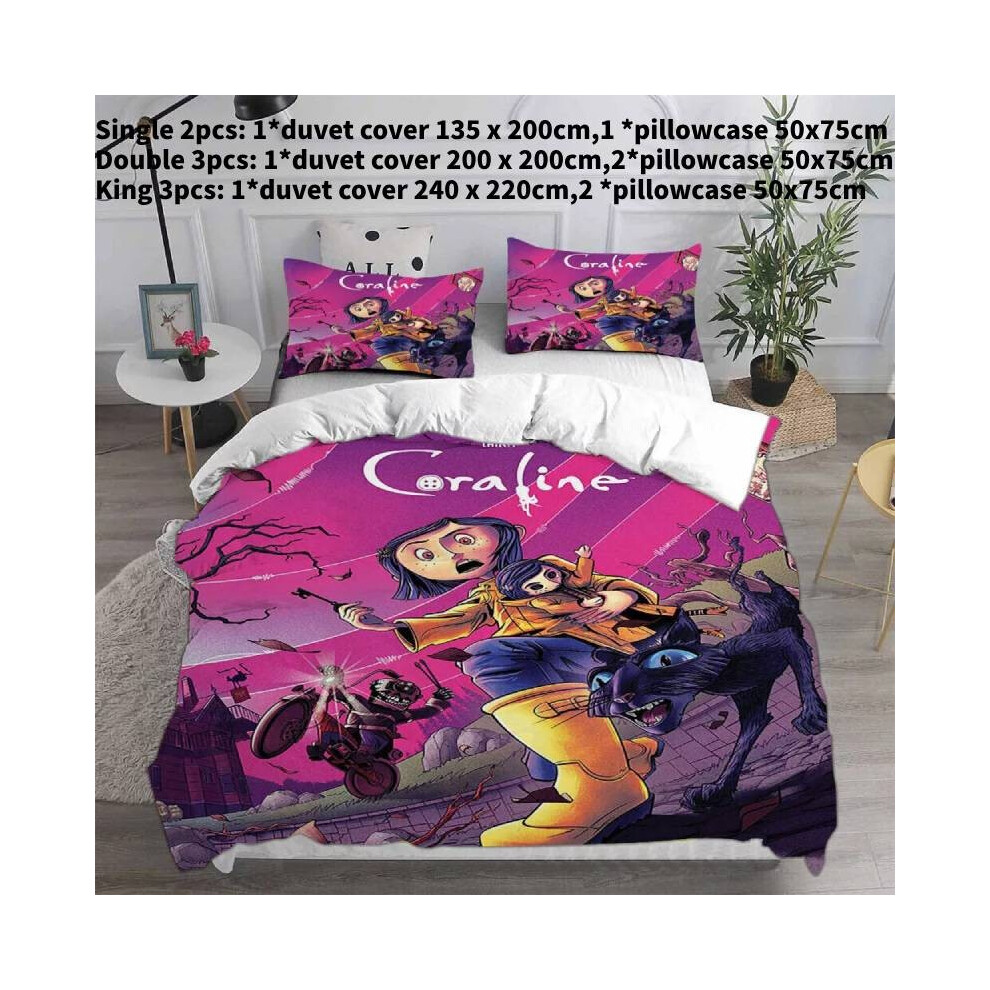 (Style L,Double)Juego De Cama Funda NóRdica 3D Coraline The Secret Door Funda De Almohada Individual Doble-image