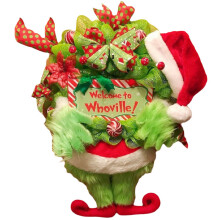 (Style A) Grinch Christmas Funny The Burlap Wreath Door Creative Decorations Christmas