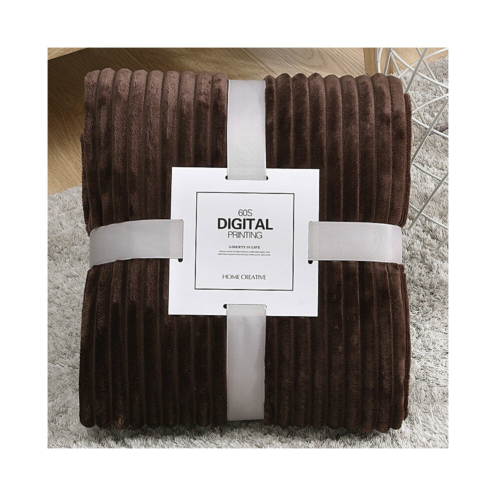 (Coffee) Fleece Flannel Blanket Sofa Soft Solid Color Bedspread Plush Cover Gift Bed