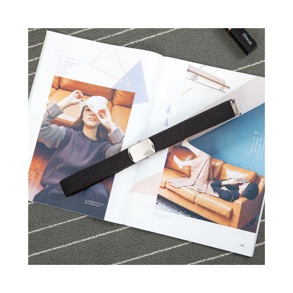 (Black) Simple Color Solid Women Casual Canvas Belt With Metal Buckle For Use Daily-image-OPC-PJSWSXG-NEW