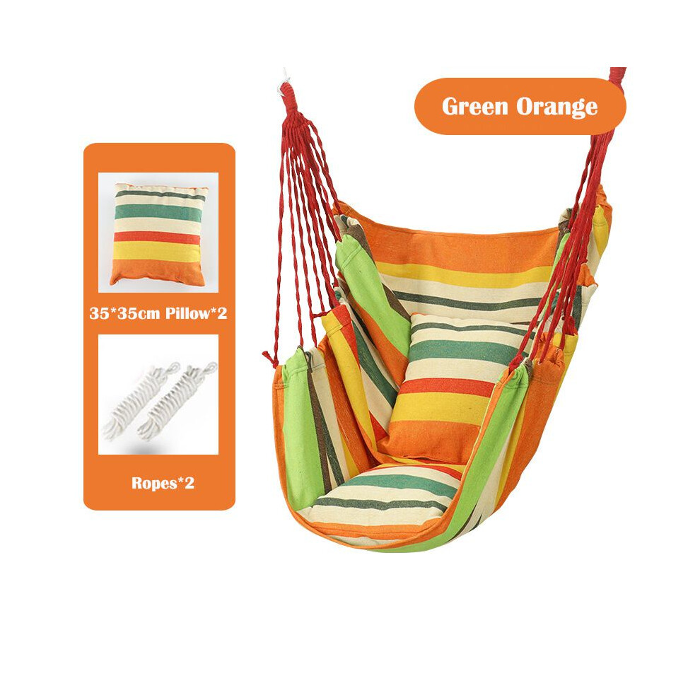 (Greeorange Chair + 2 X Pillow)Silla Colgante Cuerda Columpio Hamaca Exterior Porche Patio Patio Asiento Con 2 Almohadas-image