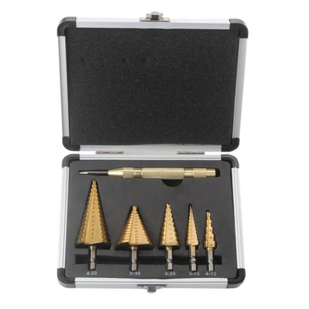 5Pcs Step Drill Bit Set, Hss Drill Bits, Automatic Center Punch 4853439449478