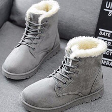 (Gray,EU37)Stivaletti da neve donna invernali caldi casual ecopelle scamosciata pelliccia stringati scarpe