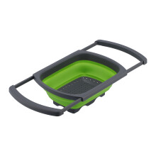 Folding Drain Basket, 39x26x13cm, Green, Retractable Fruit & Veggie Wash