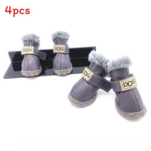 (Gray, S ) Winter Pet Dog Puppy Shoes Warm Snow Boots Waterproof Rain Footwear Antislip