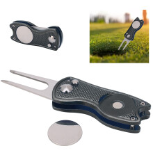 Edelstahl-Golfgabel, faltbar, Metall, Divot-Reparaturwerkzeug, für Putting Green, schwarz