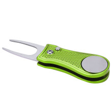 Golf Green Gabel aus Edelstahl, faltbares Divot-Reparaturwerkzeug mit Magnetzubehör, Lime