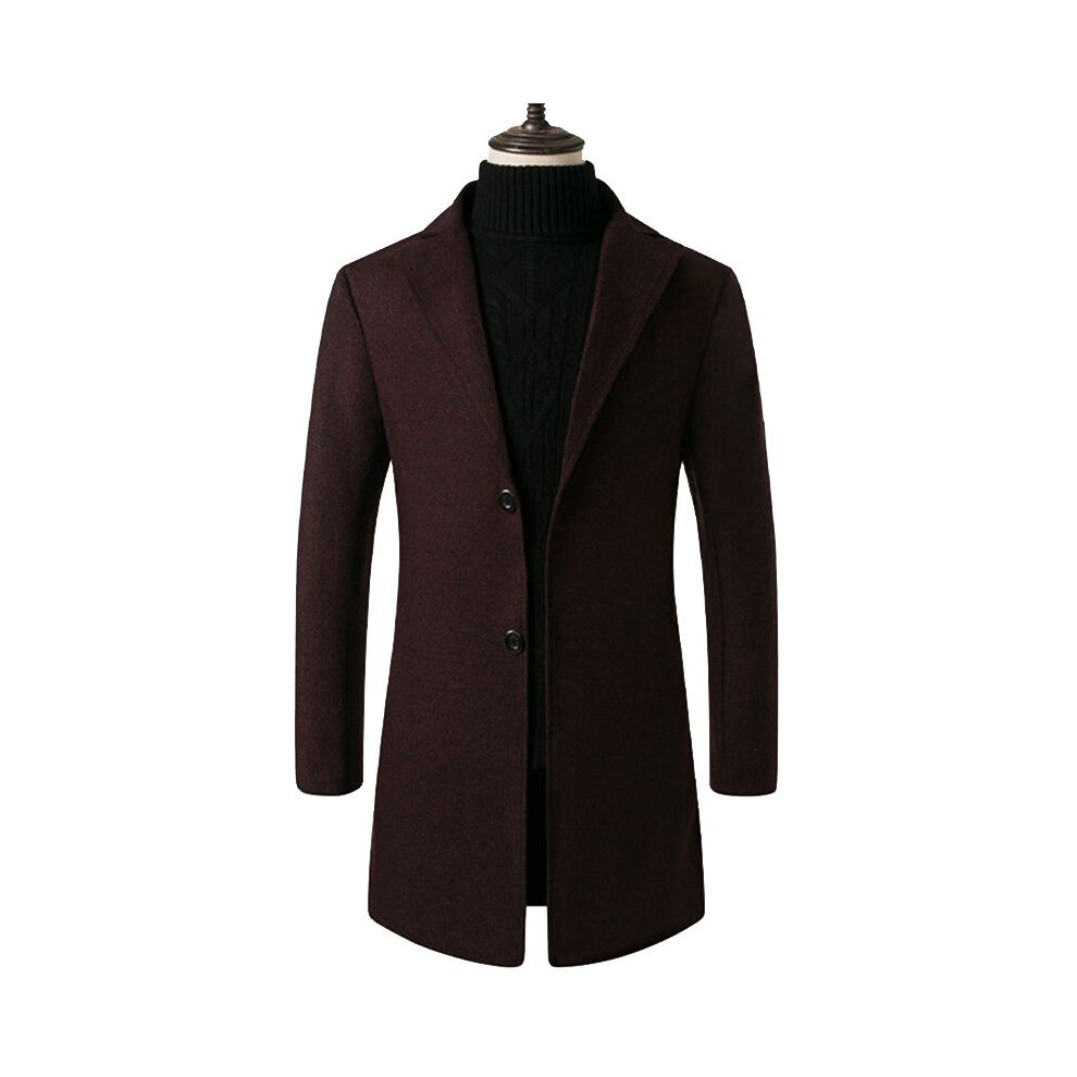 (Winered,L)Trench Coat Largo De Un Solo Pecho Para Hombre Chaqueta De Solapa Parka Prendas De Abrigo-image