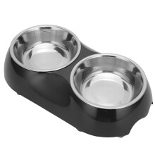 Edelstahl-Nassfutter- und Wasserschüssel mit rutschfester Doppelgröße für mittelgroße und kleine Haustiere (Schwarz)
