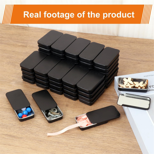 60 Pack Black Mini Rectangular Metal Tins Boxes with Sliding Lids 2