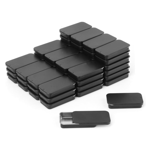 60 Pack Black Mini Rectangular Metal Tins Boxes with Sliding Lids