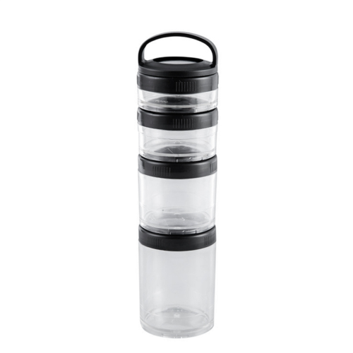 4 Stackable Snack Cups for School and Travel Transparent Black