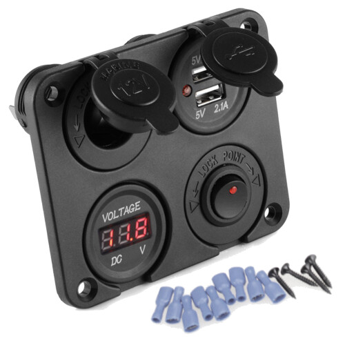 Πρίζα αυτοκινήτου DC 12V-24V με διπλό φορτιστή USB, διακόπτη βολτόμετρου 2
