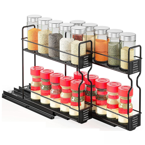 Spice Rack Organizer, 2-Tier Pull Out Seasoning Rack for Cabinet