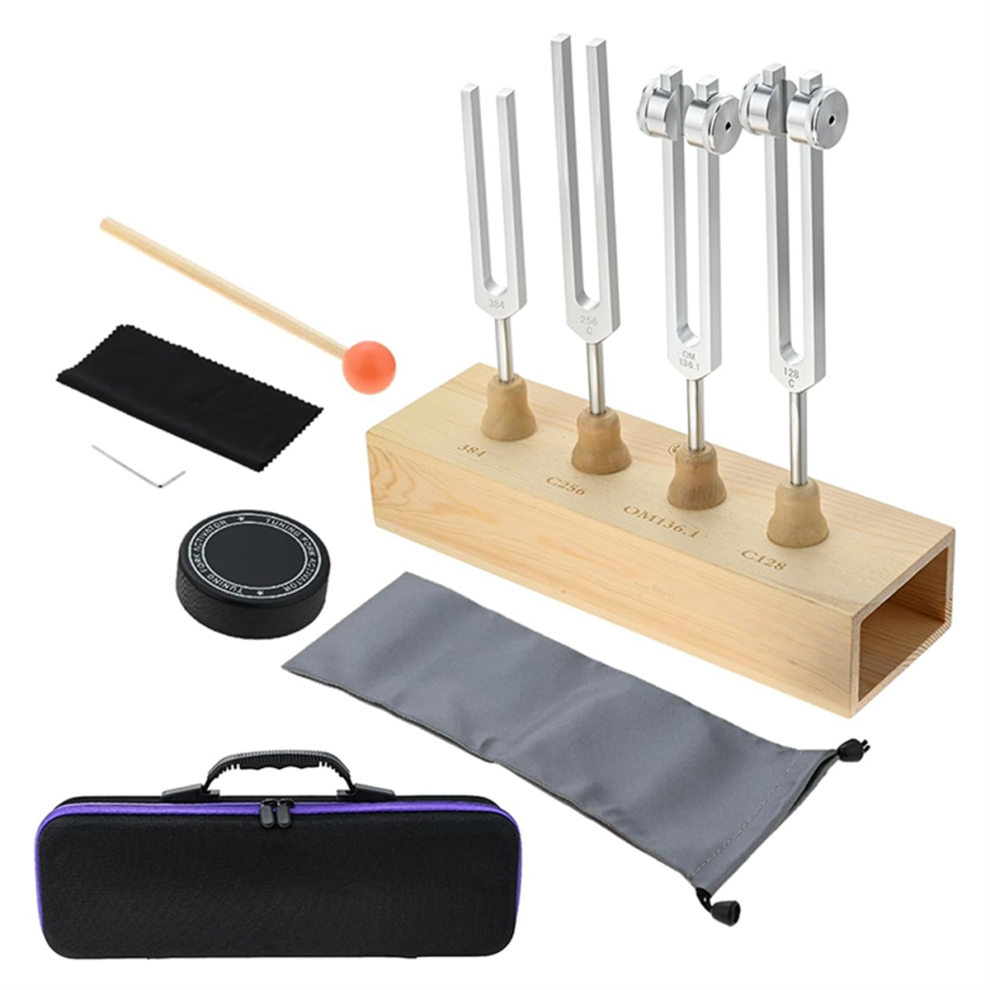 Bez Marki 4Pcs 128Hz Om136.1hz 256Hz 384Hz Tuning Fork Set With Handbag