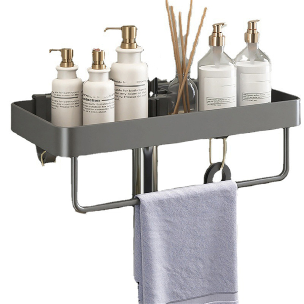Aluminum Shower Shelf with Towel Rack, No-Drill Bathroom Organizer A