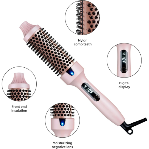 Curling Brush, Negative Ionic Heated Thermal Round Brush EU Plug 1