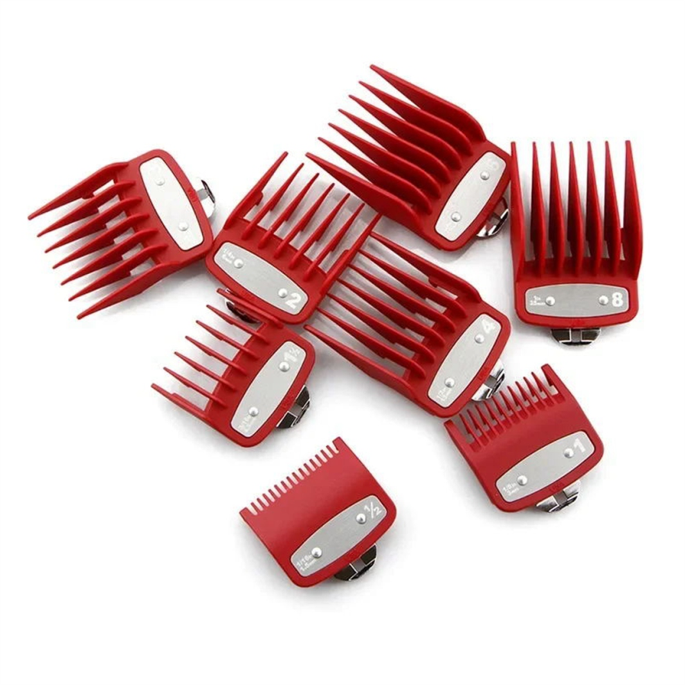 8Pcs Professional Limit Comb Cutting Guide Combs Set Red
