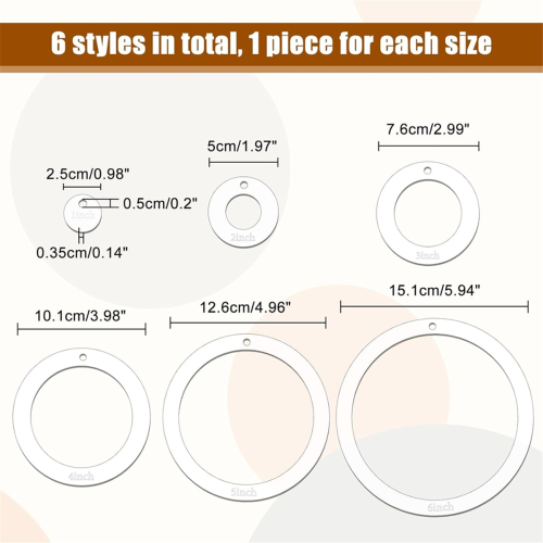 6 Pcs Circle Quilting Acrylic Template 1/2/3/4/5/6 Inch Circle Ruler 1