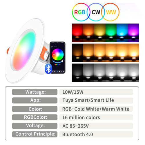Tuya Bluetooth Smart LED Downlight LED Lamp Bulb Dimmable 15W 2