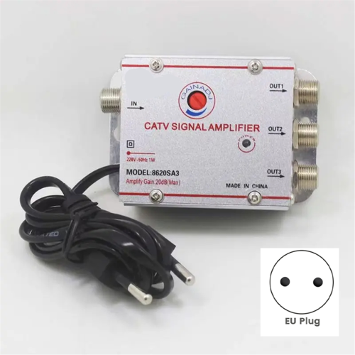 3 Way Cable TV Splitter Amplifier 8620SA3 20dB EU Plug 220V 2