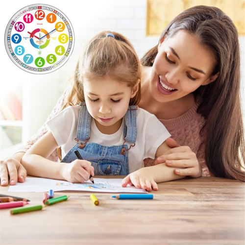 Kids Wall Clock - Non-Ticking, Battery-Operated Time Teaching Clock 2