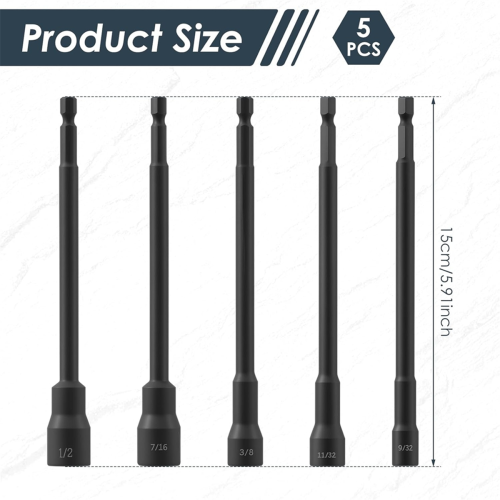 Magnetic Nut Driver Set for Impact Drill, (5 Pcs-SAE) 1