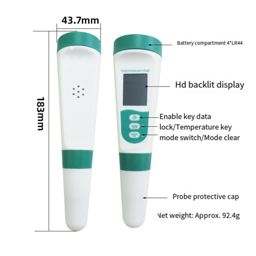 5 v 1 TDS meter pH tester pH/TDS/EC/soľ/teplota tester 1